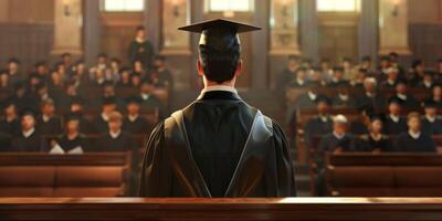espalda ver imagen de graduado estudiante en graduación gorra foto