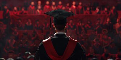 Back view image of graduate student in graduation cap photo