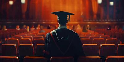 Back view image of graduate student in graduation cap photo