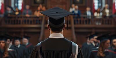 espalda ver imagen de graduado estudiante en graduación gorra foto