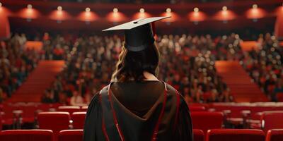 Back view image of graduate student in graduation cap photo