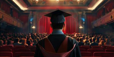 espalda ver imagen de graduado estudiante en graduación gorra foto