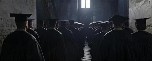 Back view image of graduate student in graduation cap photo