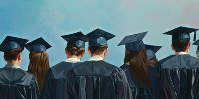 Back view image of graduate student in graduation cap photo