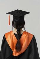 Back view image of graduate student in graduation cap photo
