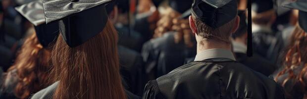 Back view image of graduate student in graduation cap photo