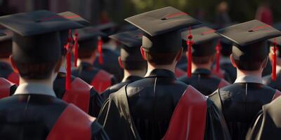 Back view image of graduate student in graduation cap photo