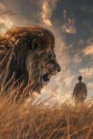 león en el salvaje sabana foto