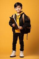 child with backpack and books back to school photo