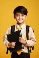 child with backpack and books back to school photo