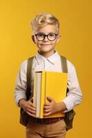 child with backpack and books back to school photo