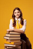 child with backpack and books back to school photo
