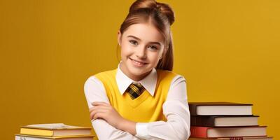 child with backpack and books back to school photo