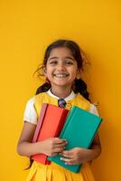 child with backpack and books back to school photo