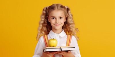 child with backpack and books back to school photo