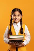 child with backpack and books back to school photo