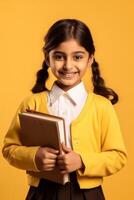 child with backpack and books back to school photo