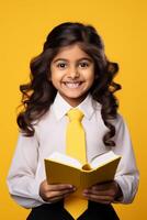 child with backpack and books back to school photo