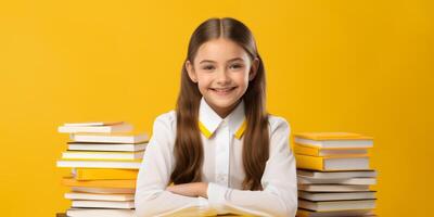 child with backpack and books back to school photo