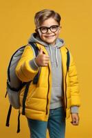 child with backpack and books back to school photo