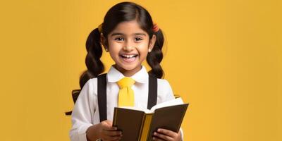 child with backpack and books back to school photo