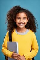 child with backpack and books back to school photo