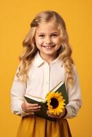 child with backpack and books back to school photo