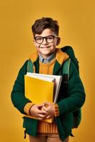 child with backpack and books back to school photo