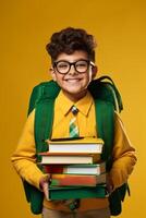 child with backpack and books back to school photo