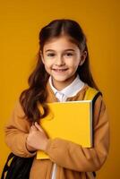 child with backpack and books back to school photo