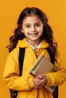 child with backpack and books back to school photo