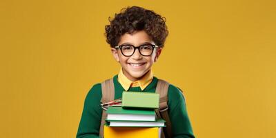 child with backpack and books back to school photo