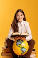 child with backpack and books back to school photo