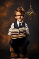 child with backpack and books back to school photo