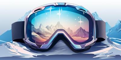 ski goggles with mountain reflection photo