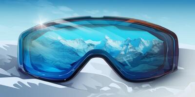 ski goggles with mountain reflection photo