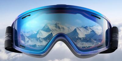 ski goggles with mountain reflection photo