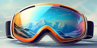 esquí gafas de protección con montaña reflexión foto