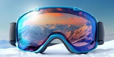 ski goggles with mountain reflection photo