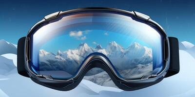 ski goggles with mountain reflection photo