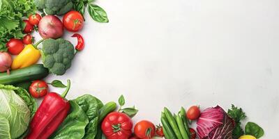 vegetales y frutas en un blanco antecedentes foto