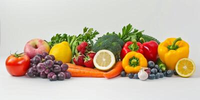 vegetales y frutas en un blanco antecedentes foto