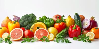 vegetales y frutas en un blanco antecedentes foto