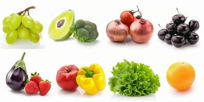 vegetales y frutas en un blanco antecedentes foto