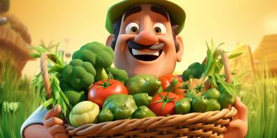 Farmer with a basket of vegetables in his hands photo