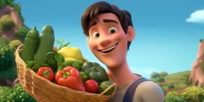 Farmer with a basket of vegetables in his hands photo