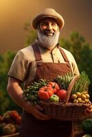 Farmer with a basket of vegetables in his hands photo