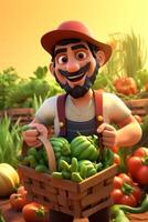 Farmer with a basket of vegetables in his hands photo