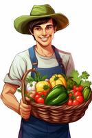 Farmer with a basket of vegetables in his hands photo