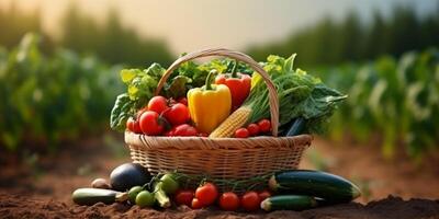wooden box basket with vegetables photo